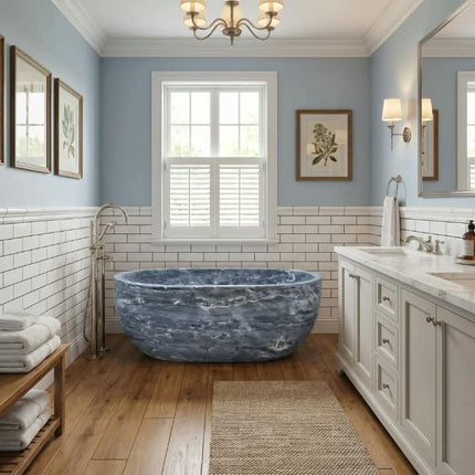 Luxury Custom-Modern Oval Bathtubs Exclusive Palissandro Blue Marble Freestanding Soaking Bathroom Villa Hotel