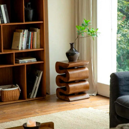 Modern Luxury Sculpture Wooden Side Table S-Shaped Wiggle Stool Organic Design Accent Table For Living Room Bedroom Art Decor