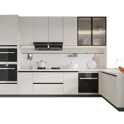 Custom Home Kitchen Cabinets with Integrated Quartz Countertop Stove Cabinet Kitchen Storage Cabinet UV Door Panels