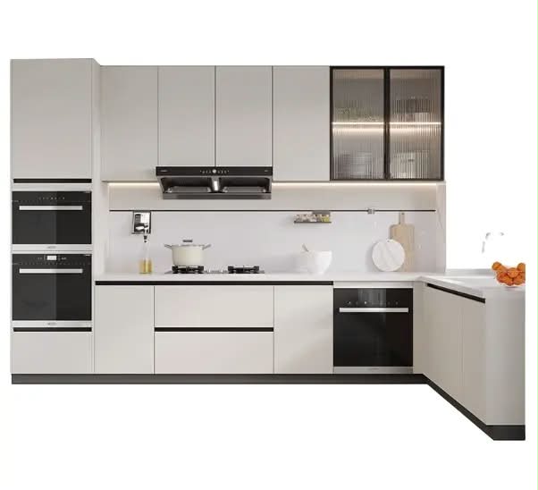 Custom Home Kitchen Cabinets with Integrated Quartz Countertop Stove Cabinet Kitchen Storage Cabinet UV Door Panels