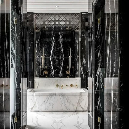 High End Solid Stone Freestanding Bathtub Natural Marble Hand Carved Soaking Tub For Commercial Hotel Villa Bathroom