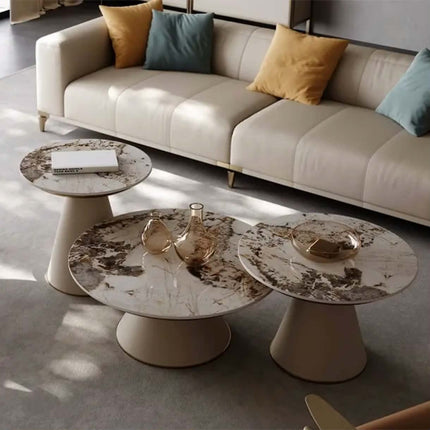 High quality living room furniture luxury round marble glass top tea coffee table model stainless steel coffee table set
