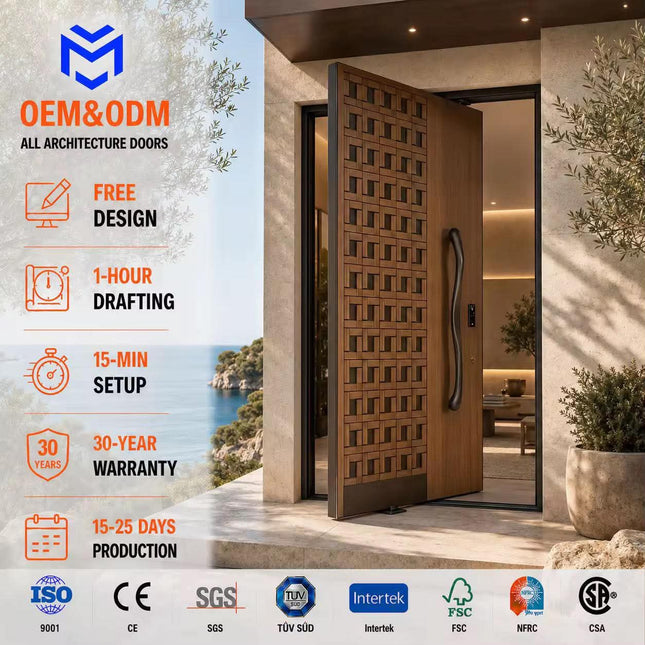 Custom Hot Sales Modern Wooden Aluminum Entrance Security Front Entry Exterior Pivot Doors For Houses Villa Residential