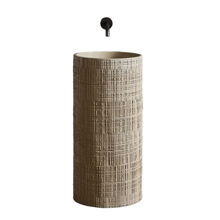 SDAYI Modern Designer Acrylic Pedestal Sink Surface Bathroom Wash Basin Colorful Artificial Stones Wood Grain Finish