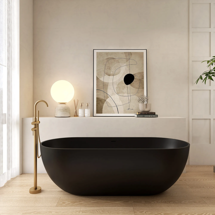 Maydon Modern Freestanding Solid Surface Oval Bathtub Matte Black Stylist Design Eco-Friendly Durable Soaking Tub Artificial