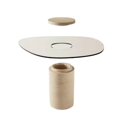 Vintage Luxurious Foldable Tempered Glass Desk Coffee Table Travertine Base Durable Sofa Side Table For Hotel Living Room