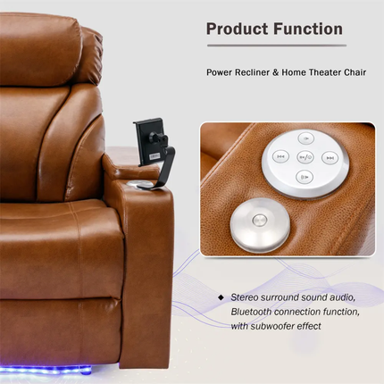 Grand Comfort Masterpiece Ergonomic Design Leather Recliner with Integrated LED Lights, Cup Holders and Accessory Stand