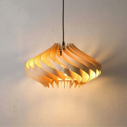 Creative Spiral Restaurant Pendant Light Wabi Sabi Style Retro Bedroom Bar Decoration Wooden Pendant Light