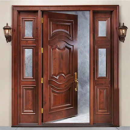 Luxury Superior Quality Sidelight Front Entrance Solid Wood Door Exterior Timber Wood Door