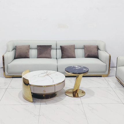 Grand Cream Velvet Elite Sofa Set with Striking Golden Details Premium Quality