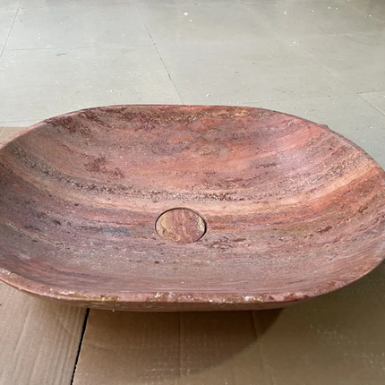 Oval Red Travertine Marble Counter Top Sink Polished Natural Stone Bathroom Basin Factory Direct Custom Size For Hotel Villa