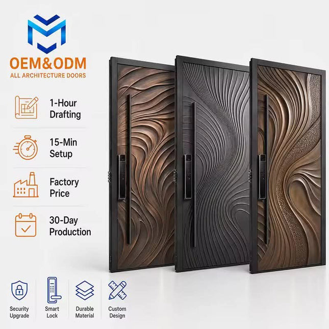 Custom Design Italian Luxury Stainless Steel Exterior Security Front Interior Modern Entrance Double Swing Fire Entry Door