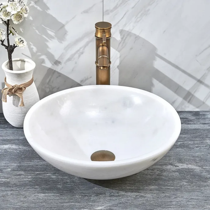White Color Round Shape Counter Top Art Stone Sink Bathroom WashBasin Wash Basin Marble Basin