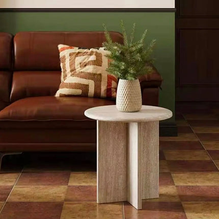 Natural Marble Stone Side Table Customized Small Side Coffee Tables Modern Round Beige Travertine Side Table For Living Room
