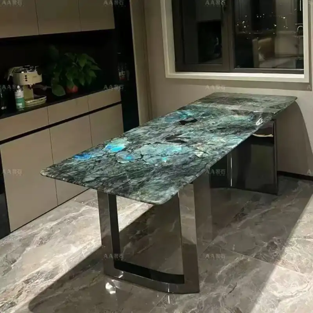 Italian Light Luxury 10-Seater Rectangular Dining Table – Venetian Brown Marble Altar Design, Premium Furniture for Home