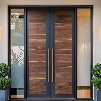 Elegant French Countryside Inspired Arched Top With Transom Window Bright Natural Light Foyer Exterior Wood Door