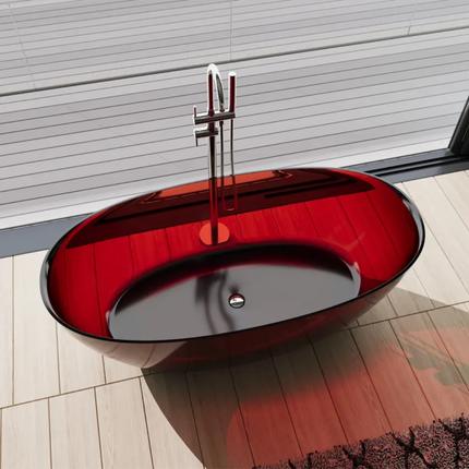 Deep Crimson Transparent Resin Bath Italian Design Stylish Comfortable Space Masterpiece