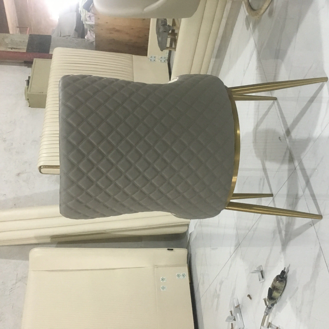 Beige Velvet Home Office Chair with Gold Stainless Steel Leg Synthetic Leather Modern Dining