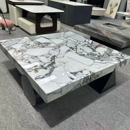 Made of concrete Italian Minimalist Designer  Stainless Steel Square Flat Coffee Table Elephant White Marble Box Tea For Living Room Furniture