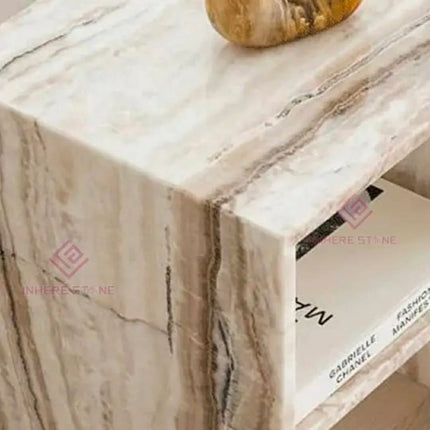 New Tiramisu Travertine Side Table Luxury Custom Marble Side Table Italian Natural Stone Night Stand Side Table