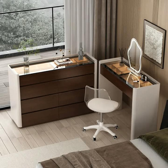 Classic European Wood Panel French Girls Corner Modern  Vanity Makeup Desk Light Mirror Dressing Table
