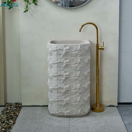 Design Luxury Artificial Stone Pedestal White Square Basin Natural Stand Wash Hand Basin Freestanding Pedestal Sink For Hotel