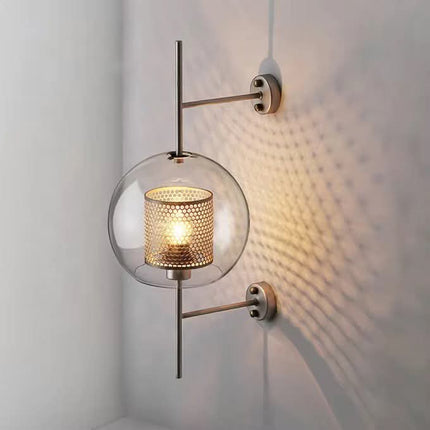 Glass Shade Wall Lamp Featured Iron Grid Lampshade Industrial Style Wall Light JY7125