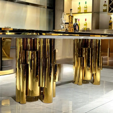 Italian Light Luxury Roberto Solid Wood Rectangle Dining Table Customizable Gloss Finish High-End Luxury Villa Mansion Home