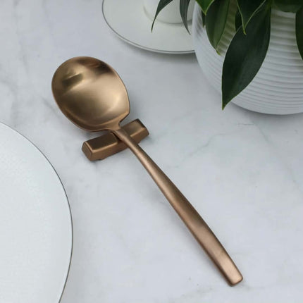 Modern Luxury Stainless Steel Matte Rose Gold Communal Spoons Elegant Restaurant Banquet Tableware Set For Buffet And Service