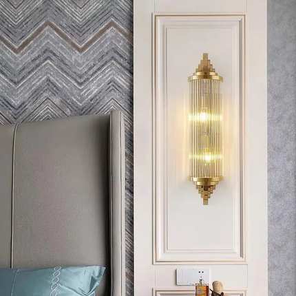American Style Luxury Living Room Stainless Steel Wall Lamp Villa Background Wall Stainless Steel Customizable Glass Wall Light