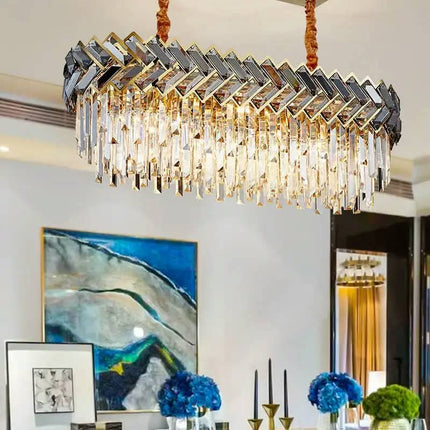 Modern Hotel Clear Chandelier Lamp Living Room Kitchen Hanging Gray Crystal Pendant Lighting E14