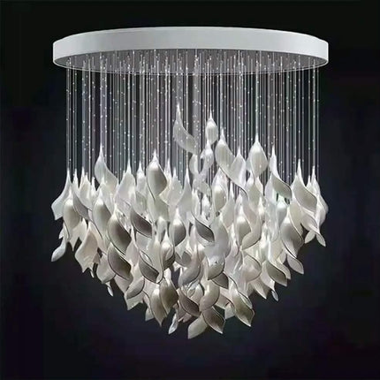 Nordic Luxury Creative Ceramic Leaf Chandelier Morning Glory Modern Restaurant Bedroom Lamp Villa Staircase Chandelier Lamp