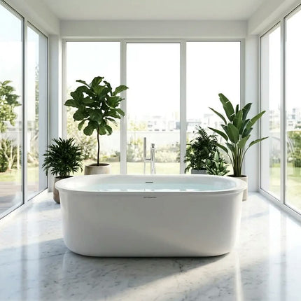 Freestanding Oval Acrylic Bathtub 1.75m Modern Design Center Drain Soaking Tub for Hotel & Villa Bathroom