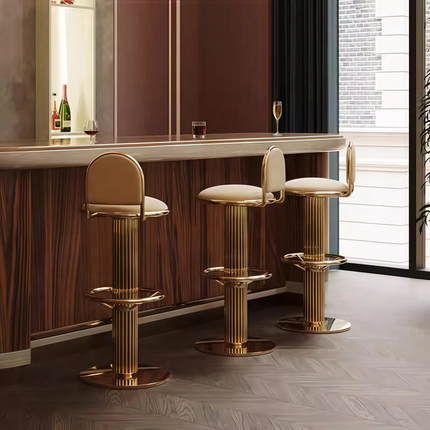Modern Leather Stool Chairs Luxury Kitchen Metal High Chair Counter Velvet Adjustable Outdoor PU Gold Bar Stools