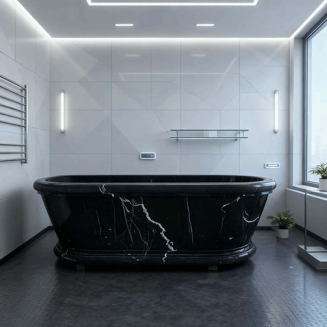 Custom High Quality Luxury Natural Marble Freestanding Bathtub For Modern Villa Bathrooms Soaking Function With Drainer