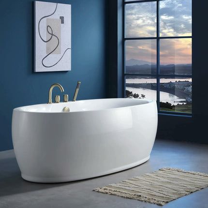 COMFY 68.5" Oval Modern Soaking Acrylic Freestanding Corner Bathtub CUPC CE Certified Eco-Friendly 5-Year Warranty Strainer