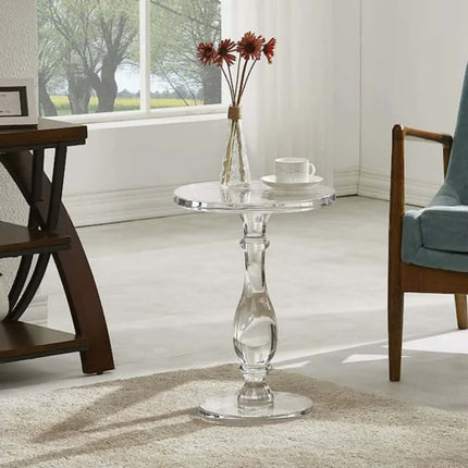 Acrylic End Table, Acrylic Side Table, Modern Nightstand with clear Small Round Top and Solid Post