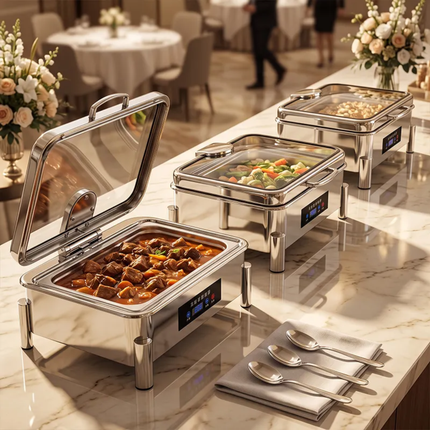 Smart Touch Control Electric Rectangular Chafing Dish Stainless Steel Catering Buffet Food Pan Warmer Buffet Stove Restaurant