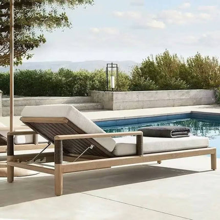 Luxury Resort Leisure Teak Wood All Weather Patio Outdoor Furniture Wicker Weaving Teak Sofa