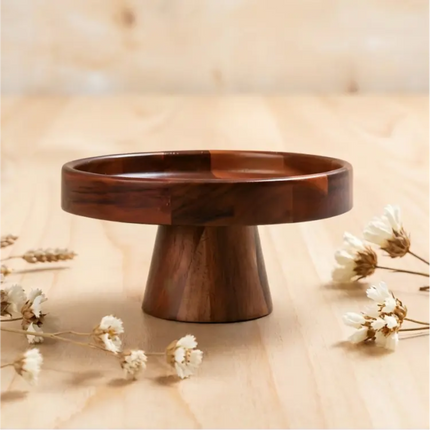 Acacia Wood Pedestal Cake Stand Home Living Room Pastry Tray Dessert Table Display Rack Solid Wood Elevated Fruit Plate