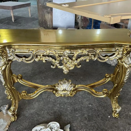 Royal Classic Solid Wood Gold Console Table European Entryway Table