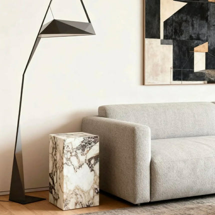 Custom Black and White Marble Side Table Hand-Polished Natural Stone End Table For Luxury Hotel Projects Minimalist Pedestal
