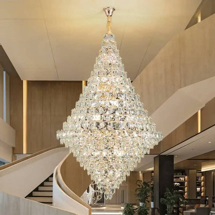 Large Modern Duplex Stair Crystal Luxury Pendant Light Bespoke Long Remote Control Crystal Chandelier for High Ceiling