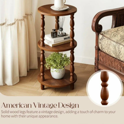 Small 3-Tier Modern Eco-Friendly Durable Narrow Solid Wood Mango Bedside Nightstand End Table Storage Shelf Bedroom Living Room