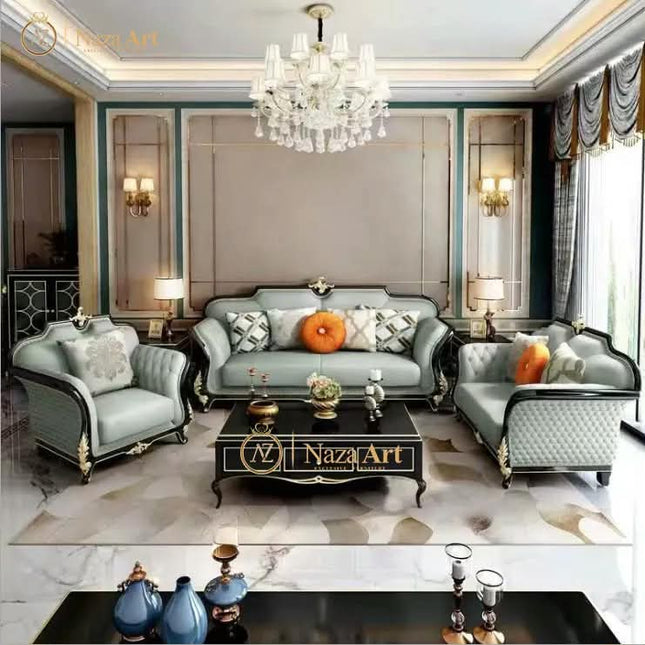 European Retro Sofa Living Room Furniture Set Solid Wood Genuine Leather Living Room Sofas Old Home Sofa Set