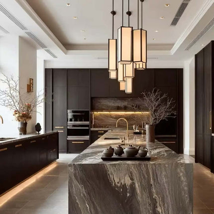 BALOM Luxurious Style Kitchen Furniture Island Unit with LED light Modern Kitchen Cabinet Custom Solid Wood OEM Factory Direct