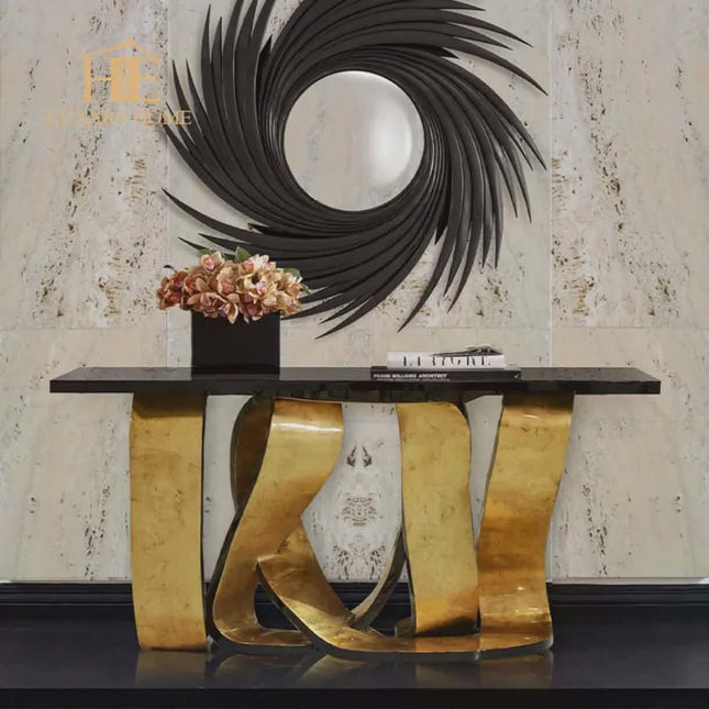 Modern Luxury Console Table – Stainless Gold Frame, Glass Top, Drawers for Hallway and Entrance Storage