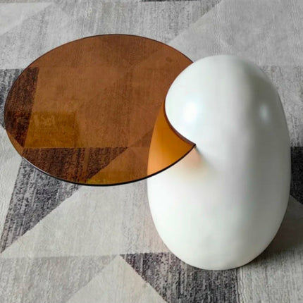 Luxury Art Creative Corner Table Cement Concrete Tempered Glass Modern Round Ornament Side Table