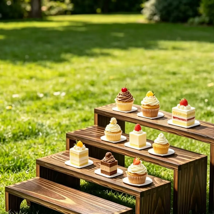 Spacious Sturdy Timber Layered Display Rack Snack Showcase Shelf For Household Dining Room With Practical Tableware