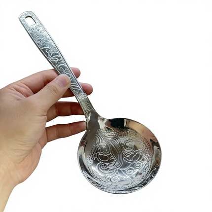 OEM/ODM 304 Stainless Steel Durable Large Soup Spoon Luxury Vintage Design Buffed Mirror Polish Retro Hot Pot Spoon